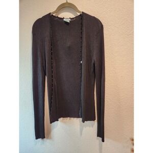 Urchin Knits 100% Silk Black Cardigan Sweater Size L Y2K‎ Minimalist